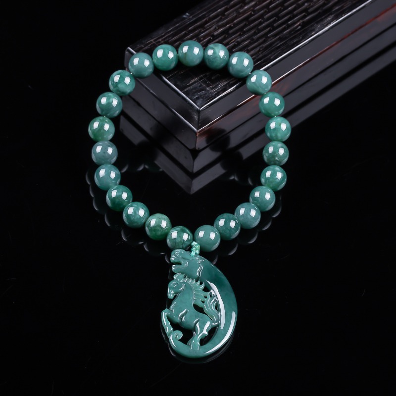 The Jewelry & Watches - สร้อยข้อมือถักมือจากหยกธรรมชาติสีน้ำเงินลายม้าตามปีนักษัตร เครื่องประดับหรูหรา แฟชั่นจิวเวลรี่ พร้อมใบรับรองของขวัญ
