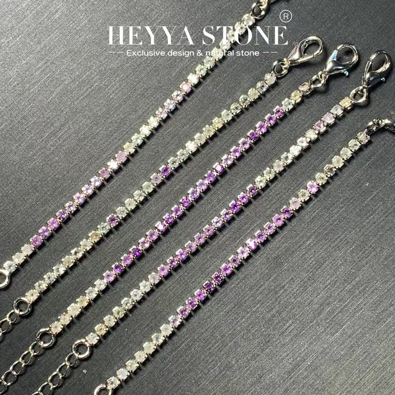 Gemstone Bracelet Healing - HEYYA STONE ธรรมชาติ Amethyst Citrine สร้อยข้อมือเทนนิส