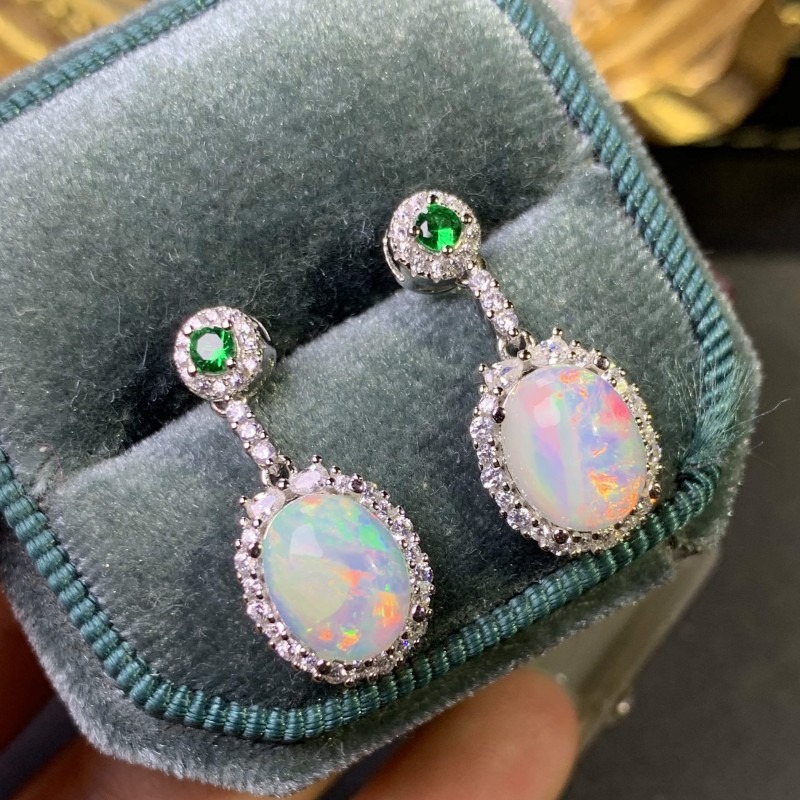 Opal Earrings Dangle - 925ต่างหูเงินสเตอร์ลิงโอปอล8x10มม. อัญมณีธรรมชาติสีเครื่องประดับชั้นดีสำหรับภรรยาผู้หญิงของขวัญที่ดี