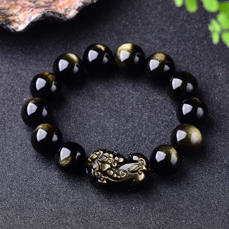 Gemstone Bracelet Healing - ทองธรรมชาติ Obsidian สร้อยข้อมือผู้ชายผู้หญิง Healing Gemstone เครื่องประดับ