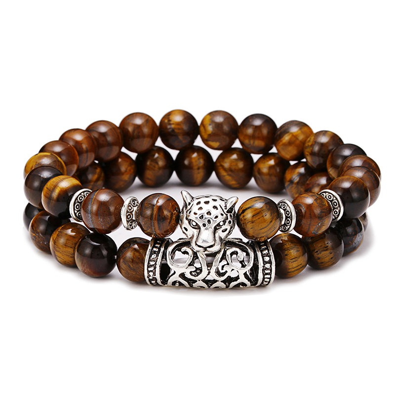 Gemstone Bracelet Healing - พรีเมี่ยม 2 ชิ้น/เซ็ตเสือดาวลูกปัดผู้ชายเครื่องแต่งกายสร้อยข้อมือลาวาธรรมชาติ Tiger Eyes สร้อยข้อมือหิน