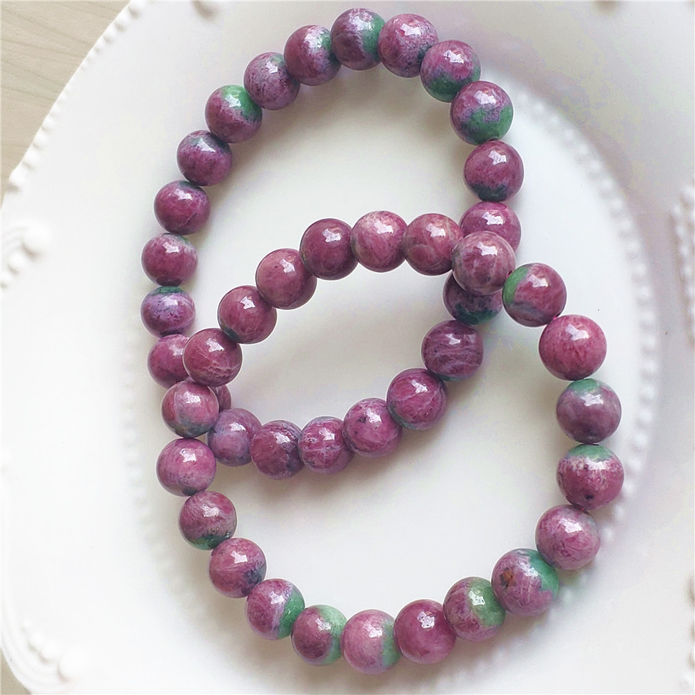 Gemstone Bracelet Healing - สร้อยข้อมือพลอยทับทิมสีแดงธรรมชาติ ลูกปัดทรงกลม ทับทิมสีแดงเขียว ทับทิมลายแตงโม หินบำบัด แสงดาว