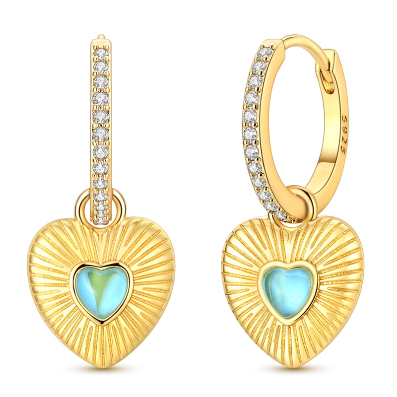 Opal Earrings Dangle - ต่างหูเงินแท้ S925 รูปหัวใจแบบห้อยประดับเพชร CZ สีฟ้าโอปอล ต่างหูรูปหัวใจแบบห้อย
