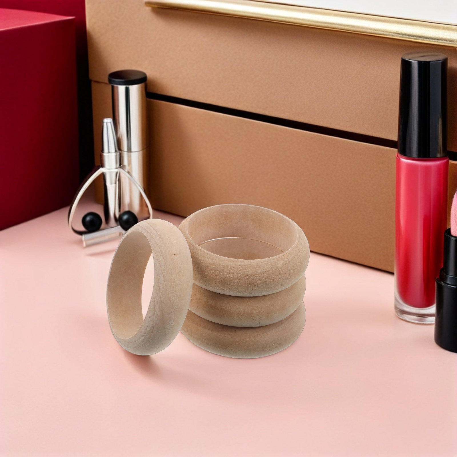 Cuff Bangle Bracelet - กำไลไม้ธรรมชาติ 4 ชิ้น กำไลไม้เปล่าแบบยังไม่เคลือบ ขนาด 25