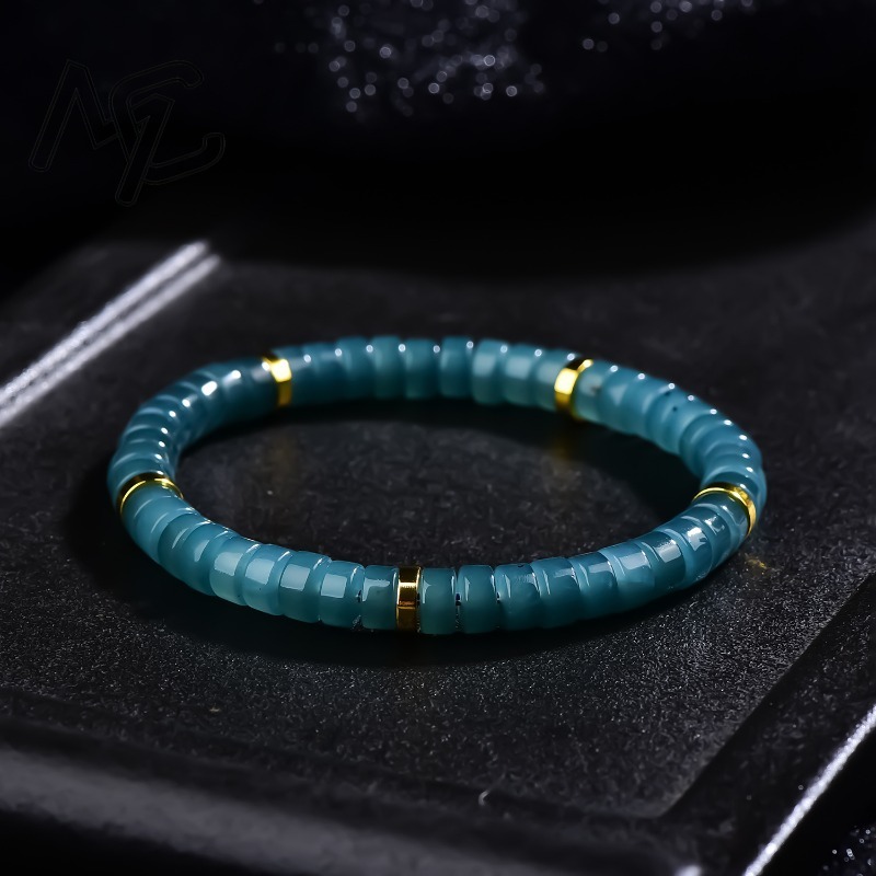 The Jewelry & Watches - สร้อยข้อมือลูกปัดหยกธรรมชาติสีน้ำเงินคุณภาพหรูหรา เครื่องประดับแฟชั่น ดีไซน์ประณีต พร้อมใบรับรองของขวัญ