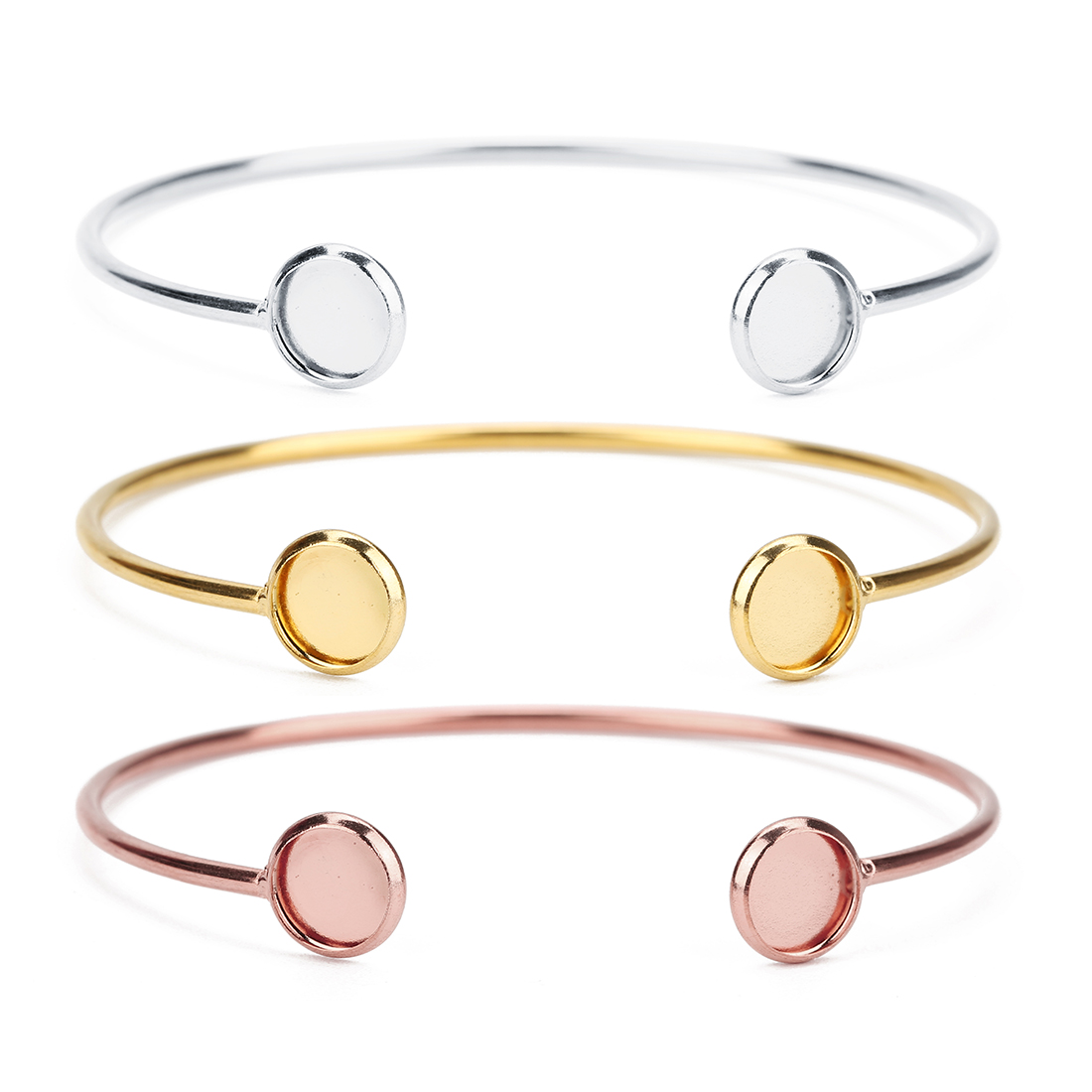 Cuff Bangle Bracelet - ฐานกำไลข้อมือสแตนเลสขนาด 16.6 ซม. สำหรับใส่คาโบชองขนาด 8 มม.