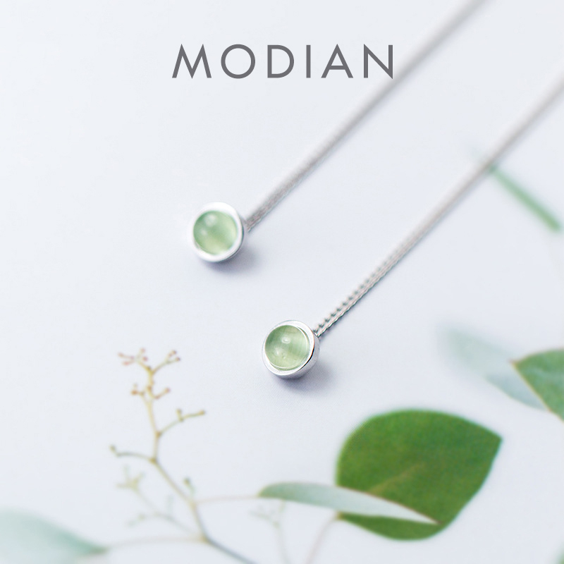 Opal Earrings Dangle - Modian แฟชั่น Dangle ต่างหู 925 เงินสเตอร์ลิงรอบสีเขียวโอปอลยาว