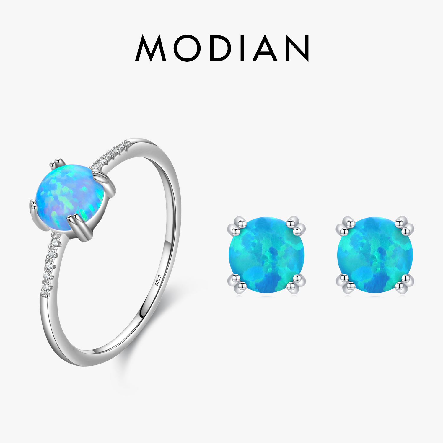 Opal Earrings Dangle - MODIAN ธรรมชาติโอปอล Series ชุดเครื่องประดับ925เงินสเตอร์ลิงแหวนนิ้วมือหรูและสตั๊ดต่างหูเครื่องประดับของขวัญ
