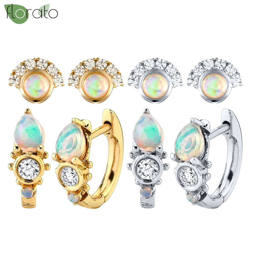 Opal Earrings Dangle - 925 เงินสเตอร์ลิงเข็มประณีตขนาดเล็ก Hoop ต่างหูแฟชั่นผู้หญิงจี้โอปอลต่างหูงานแต่งงานเครื่องประดับของขวัญ