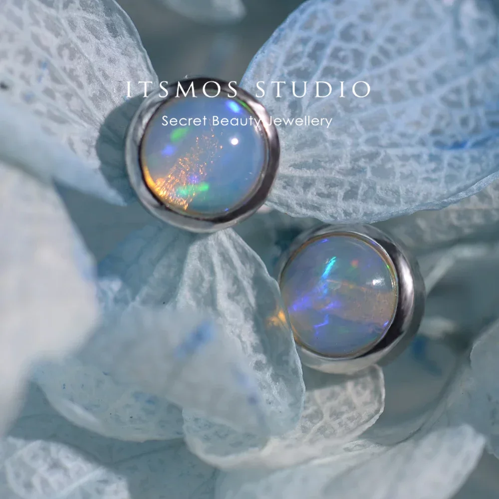 Opal Earrings Dangle - ITSMOS อัญมณีธรรมชาติโอปอล 6 มม.ต่างหูเงินโพสต์ Lucky Hope