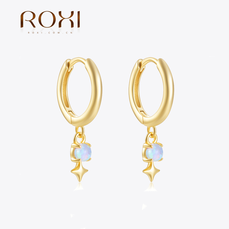 Opal Earrings Dangle - ROXI สีขาวโอปอล Drop Hoop ต่างหูสําหรับผู้หญิง 925