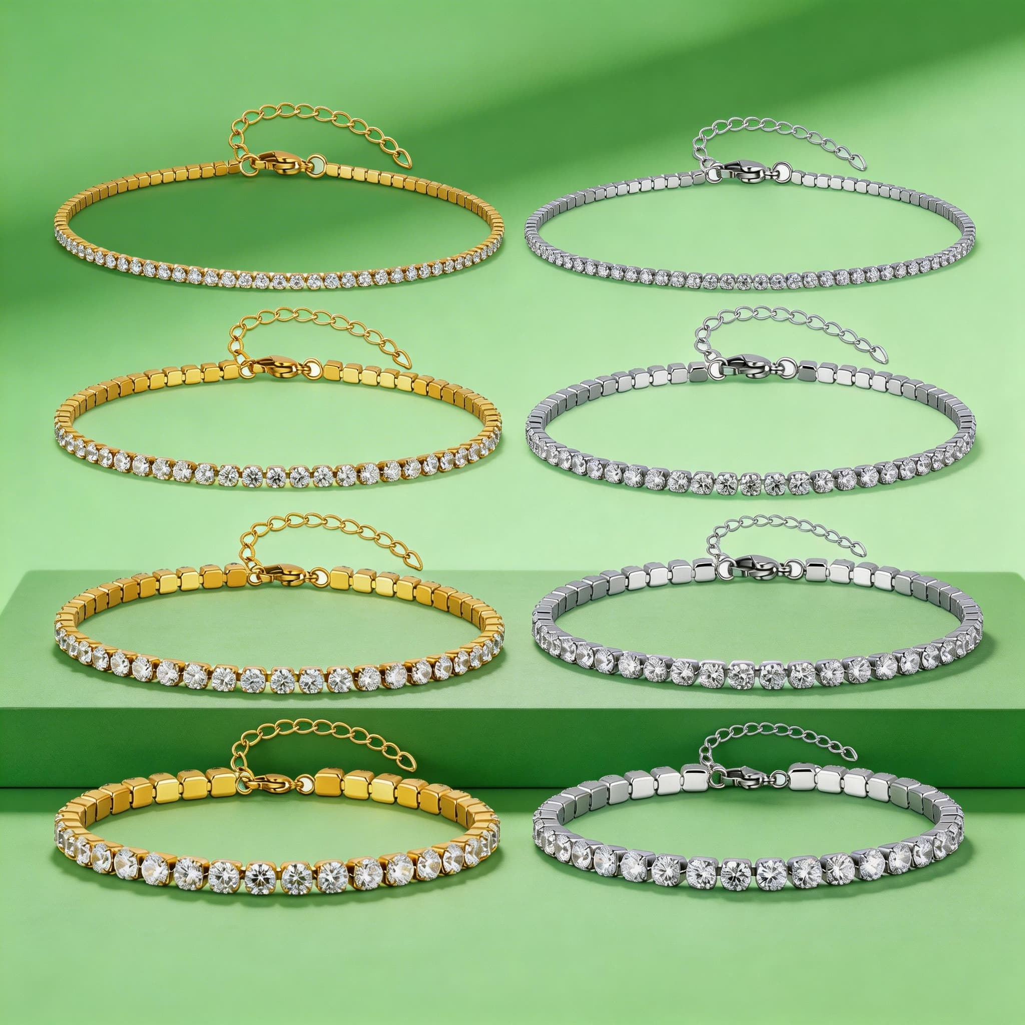Jc Jewelry & Watches - สร้อยข้อเท้าเพชรซิคอนหรูหราขนาด 2/3/4/5 มม. สำหรับผู้หญิง, สร้อยข้อเท้าสแตนเลสประดับเพชรซิคอน, ของขวัญเครื่องประดับสวยงาม