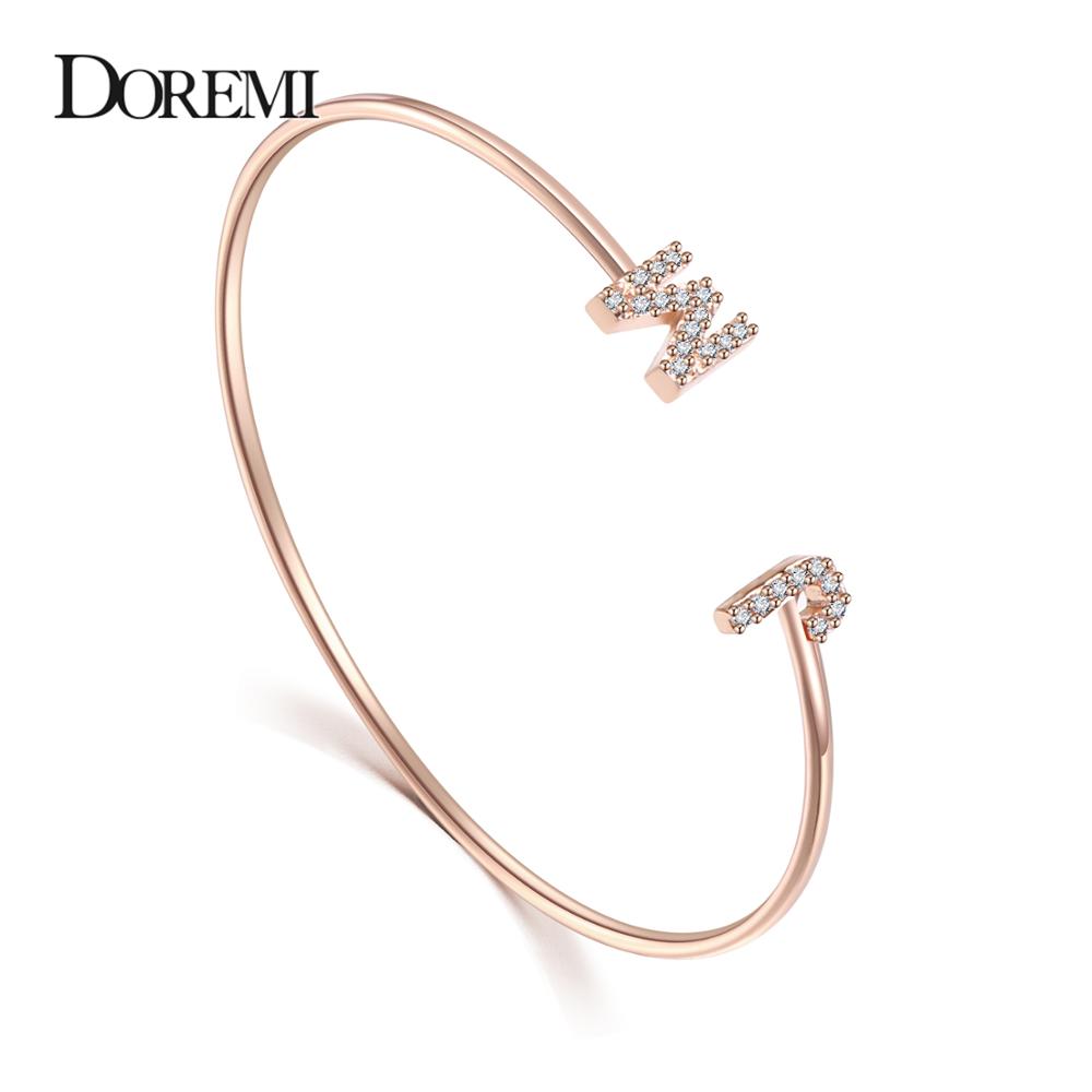Cuff Bangle Bracelet - DOREMI Custom Letter สร้อยข้อมือกําไลข้อมือเด็ก Zirconia Pave