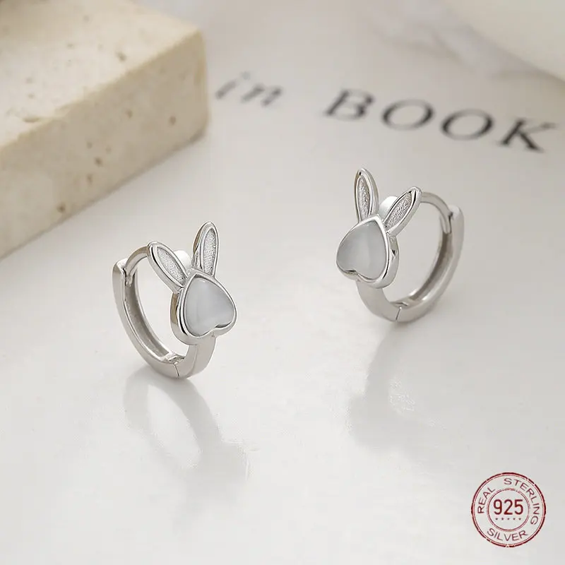 Opal Earrings Dangle - 925 เงินสเตอร์ลิงกระต่ายโอปอล Zodiac Hoop ต่างหูสัตว์น่ารักเกาหลีขั้นสูงต่างหู Lady