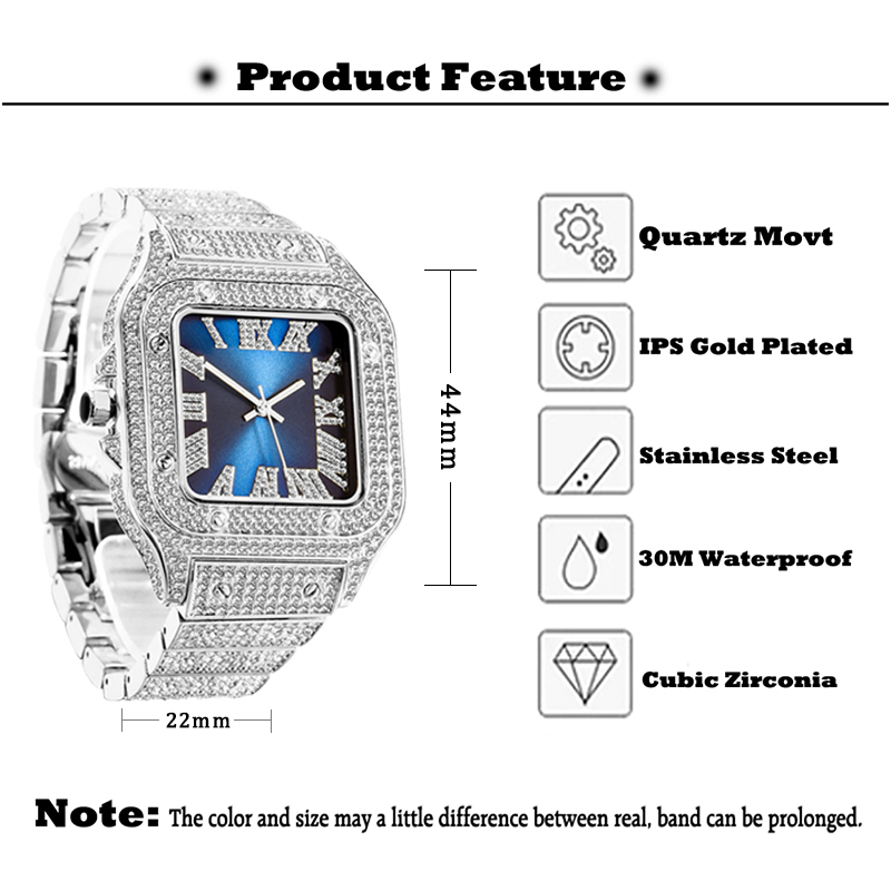MISSFOX Mens Hip Hop Baguette  - Jewelry Type Watches บทวิจารณ์และราคา