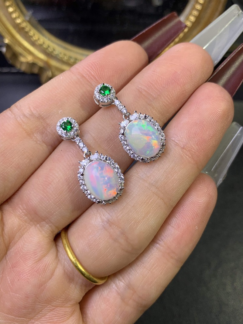 925ต่างหูเงินสเตอร์ลิงโอปอล8x1 - Opal Earrings Dangle บทวิจารณ์และราคา