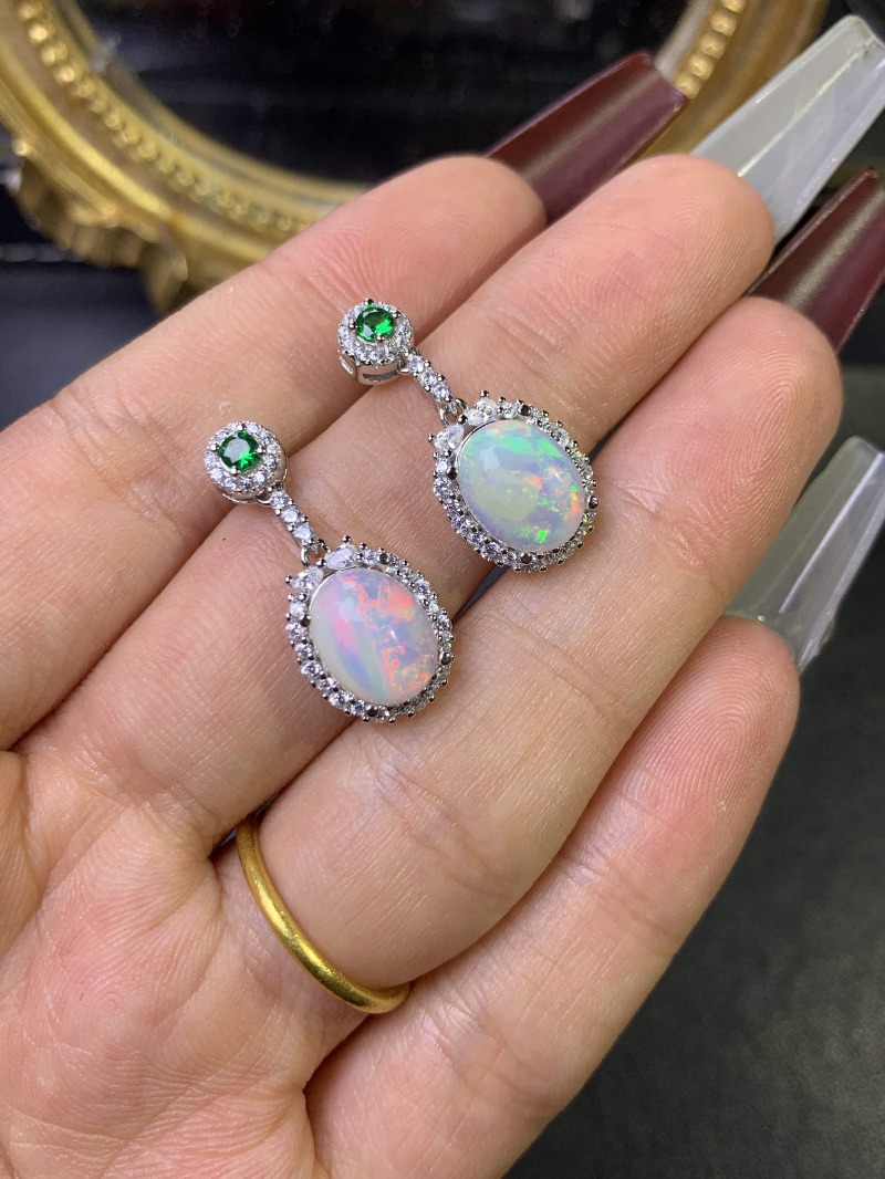 925ต่างหูเงินสเตอร์ลิงโอปอล8x1 - Opal Earrings Dangle บทวิจารณ์และราคา