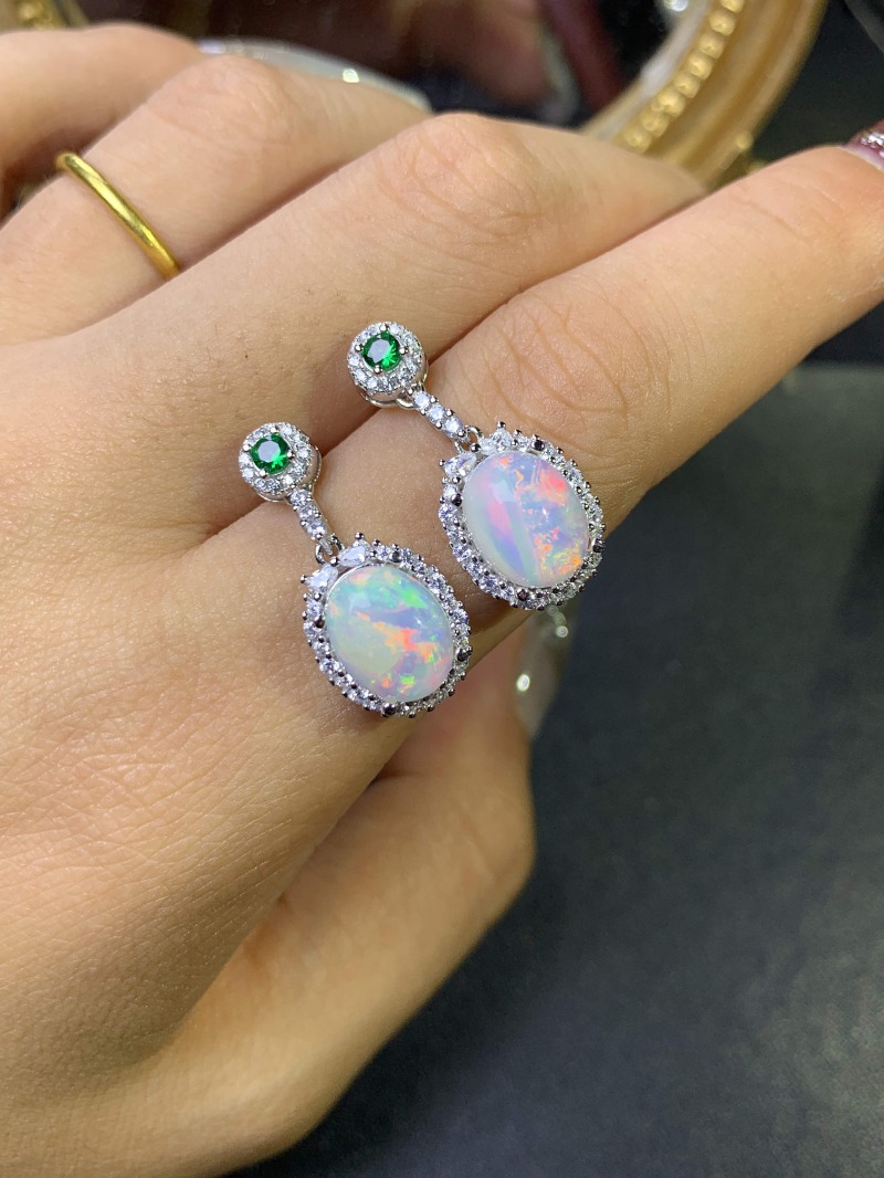 925ต่างหูเงินสเตอร์ลิงโอปอล8x1 - Opal Earrings Dangle บทวิจารณ์และราคา
