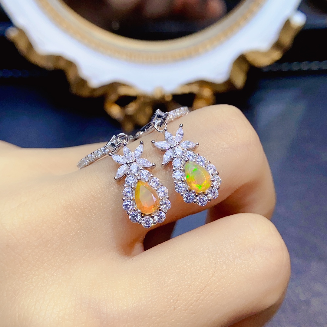 925 เงินสเตอร์ลิงคลาสสิกธรรมชา - Opal Earrings Dangle บทวิจารณ์และราคา