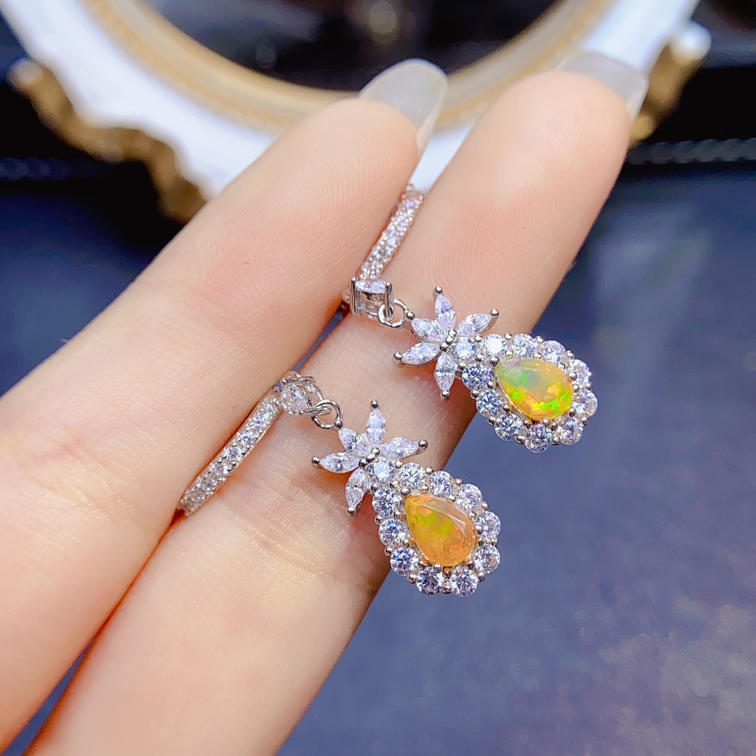 925 เงินสเตอร์ลิงคลาสสิกธรรมชา - Opal Earrings Dangle บทวิจารณ์และราคา