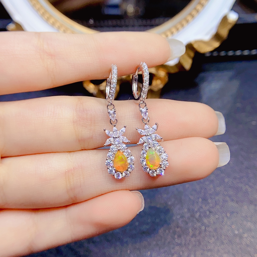 925 เงินสเตอร์ลิงคลาสสิกธรรมชา - Opal Earrings Dangle บทวิจารณ์และราคา