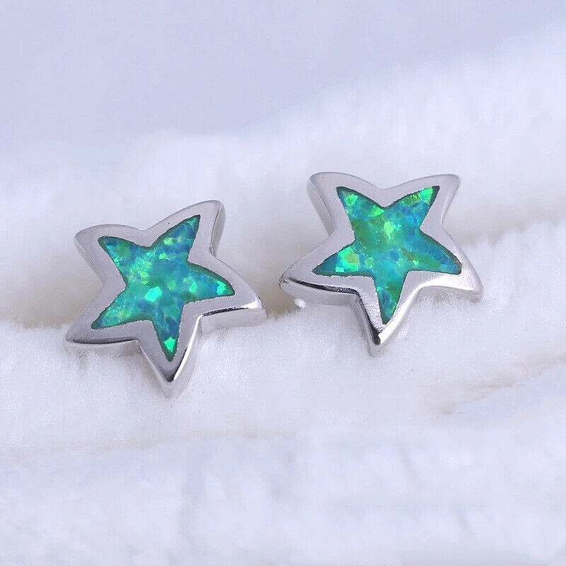 ต่างหูเงินรูปดาวห้าแฉกสีเขียว/ - Opal Earrings Dangle บทวิจารณ์และราคา