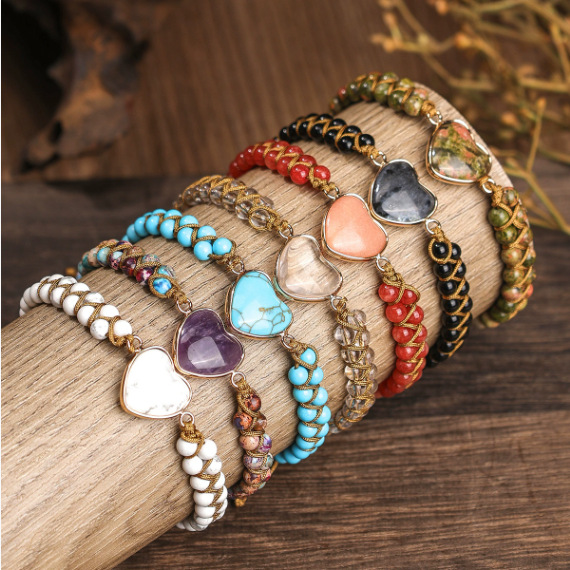 กำไลข้อมือแบบปรับได้ถักสองเส้น - Gemstone Bracelet Healing บทวิจารณ์และราคา