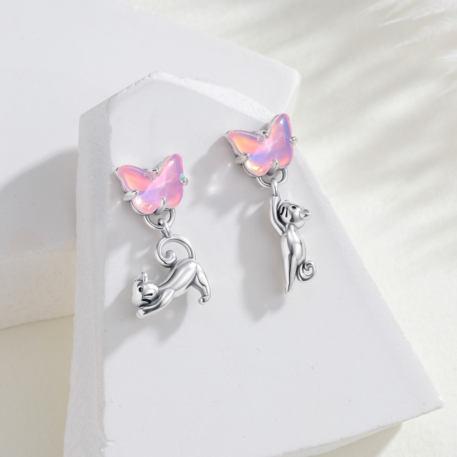 ต่างหูเงินแท้ 925 รูปแมวและผีเ - Opal Earrings Dangle บทวิจารณ์และราคา