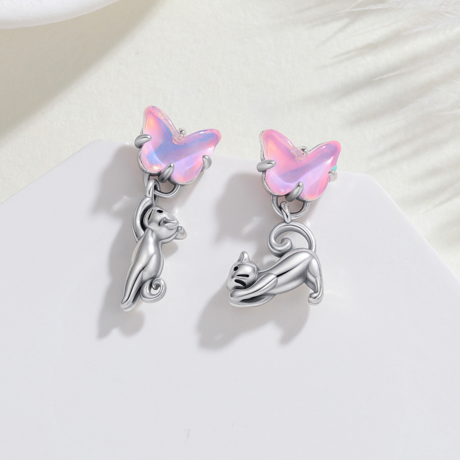 ต่างหูเงินแท้ 925 รูปแมวและผีเ - Opal Earrings Dangle บทวิจารณ์และราคา